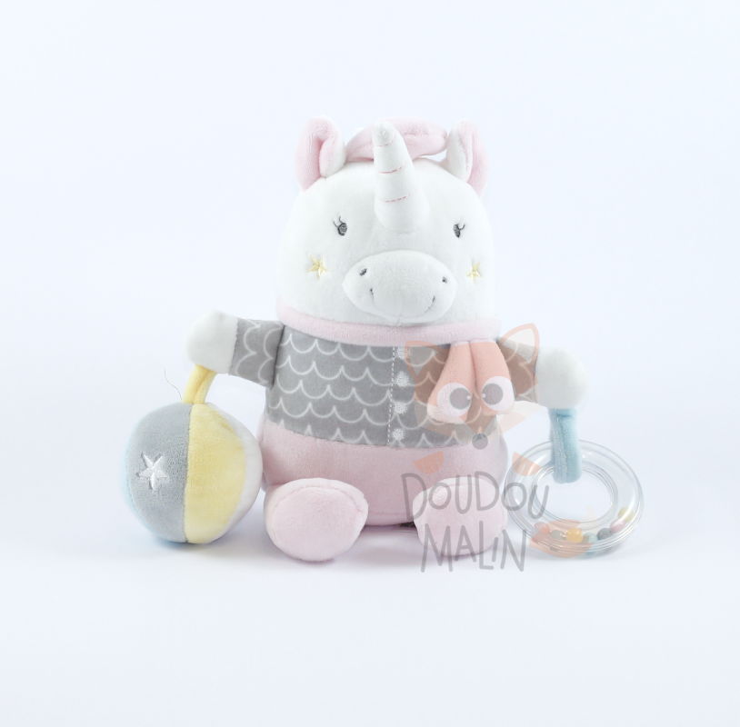  peluche déveil licorne rose gris 